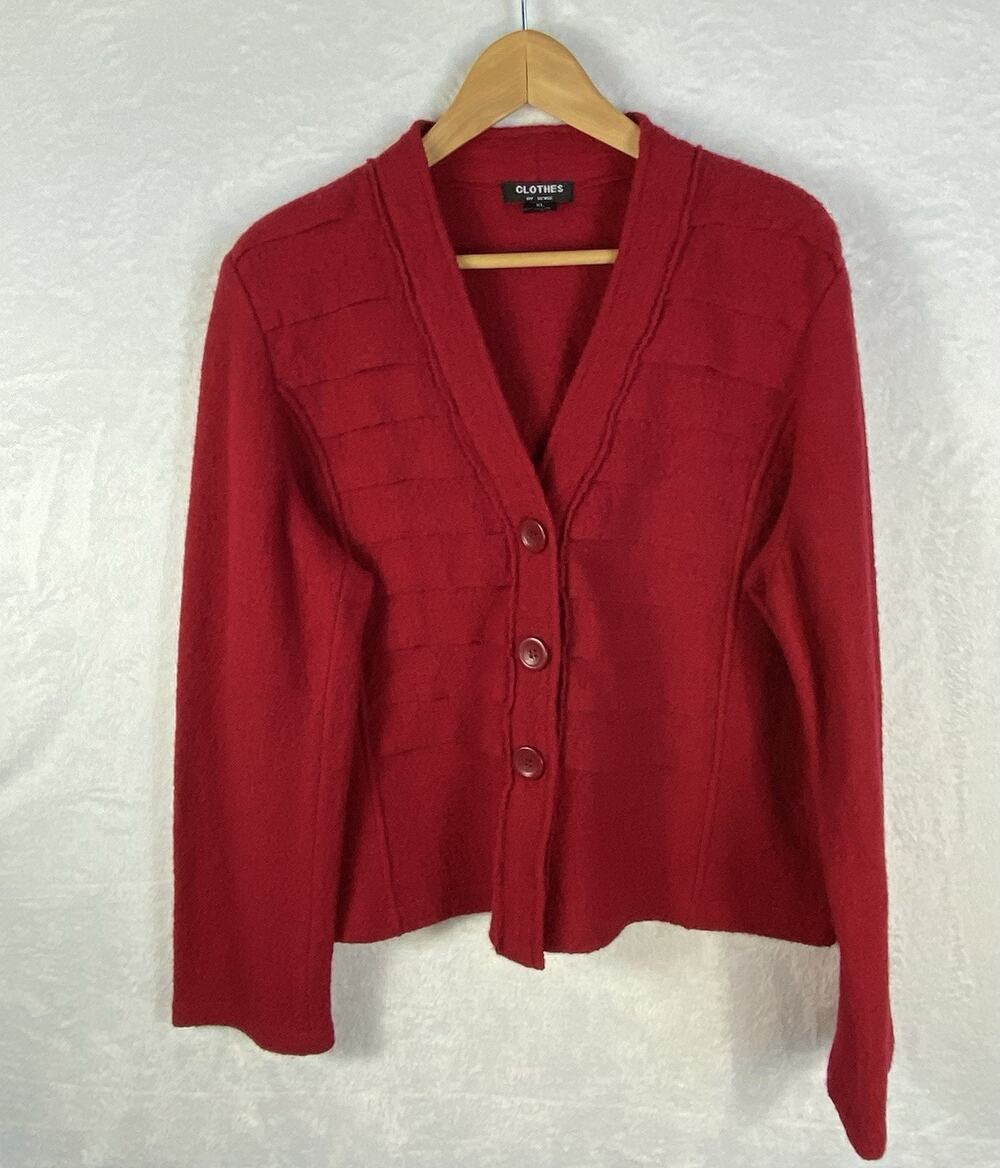 Vintage Boiled Wool Jacket 90s Y2K Women’s XL Tomato Red Clothes By Revue